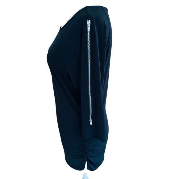 I.N.C. black boatneck 3/4 sleeve polyester spandex top with sleeve zippers sz S - Picture 4 of 8